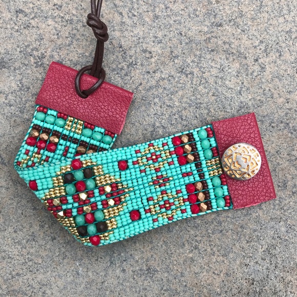 Boho beaded cuff bracelet - Picture 2 of 5